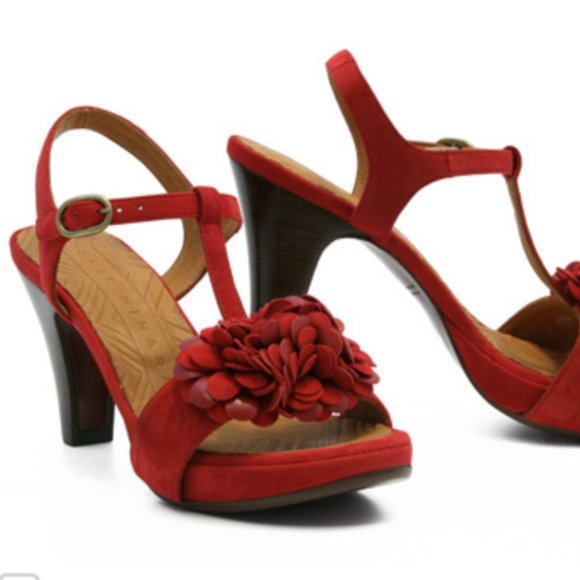 Chie Mihara Shoes - Chie Mihara Xifon Red Suede Floral Detail Heeled Sandals Size 7